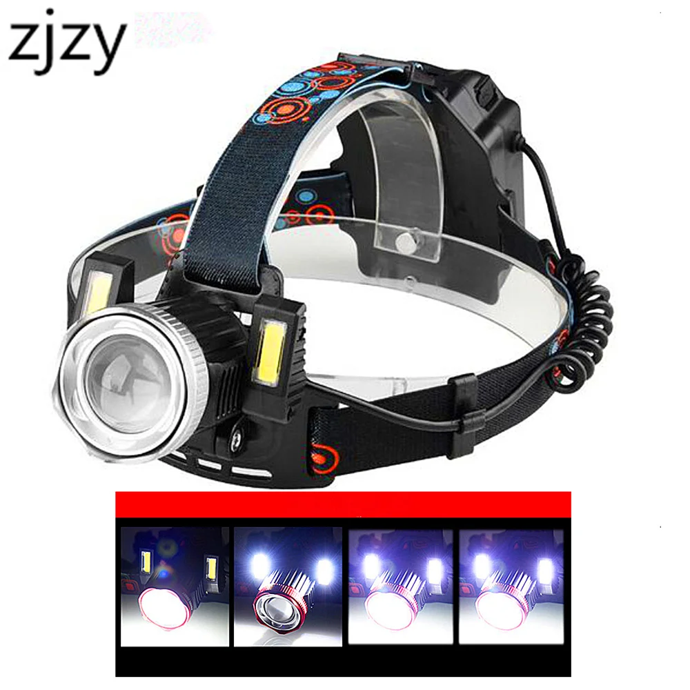 Best 10000LM Zoomable 4 Mode Headlamp T6 + COB LED Headlight USB Charger Head Torch Camping Flashlight 18650 Battery