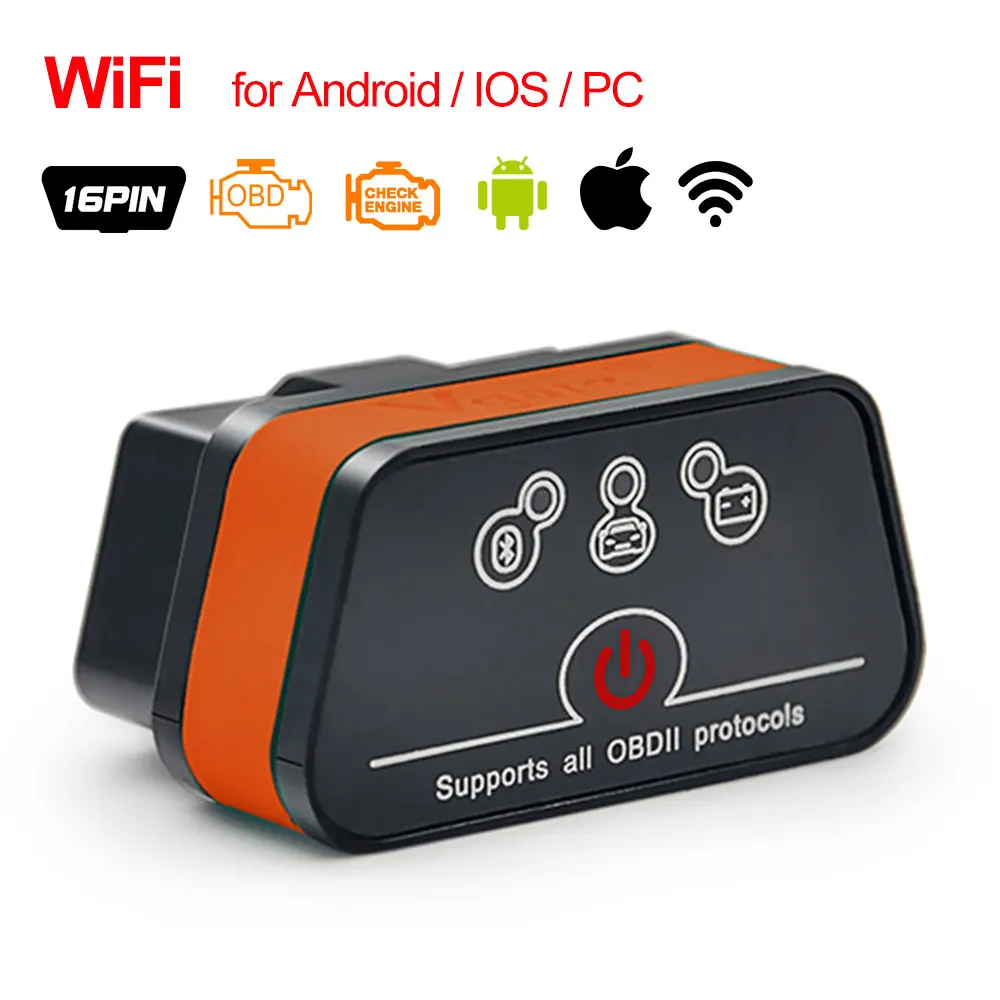 Vgate icar2 Bluetooth/Wifi OBD2 диагностический инструмент ELM327 Bluetooth OBD 2 сканер Мини ELM327 WiFi для Android/IOS/PC считыватель кодов - Цвет: Wifi Black Orange