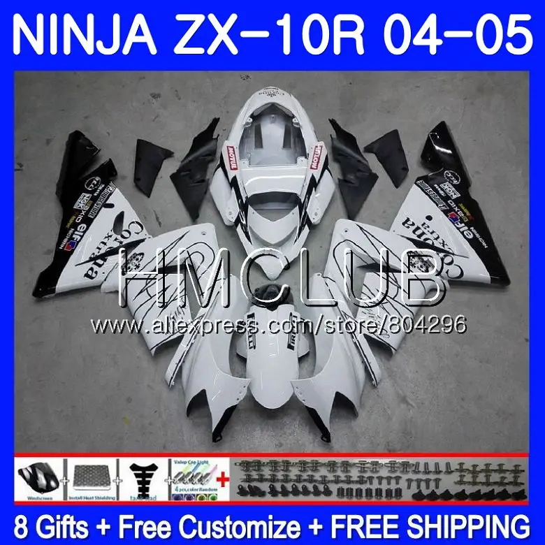

Bodywork For KAWASAKI NINJA ZX1000 C ZX 10 R ZX-10R 04 05 White corona 22HM.5 ZX10R 04 05 ZX1000C ZX 10R 2004 2005 Fairing kit