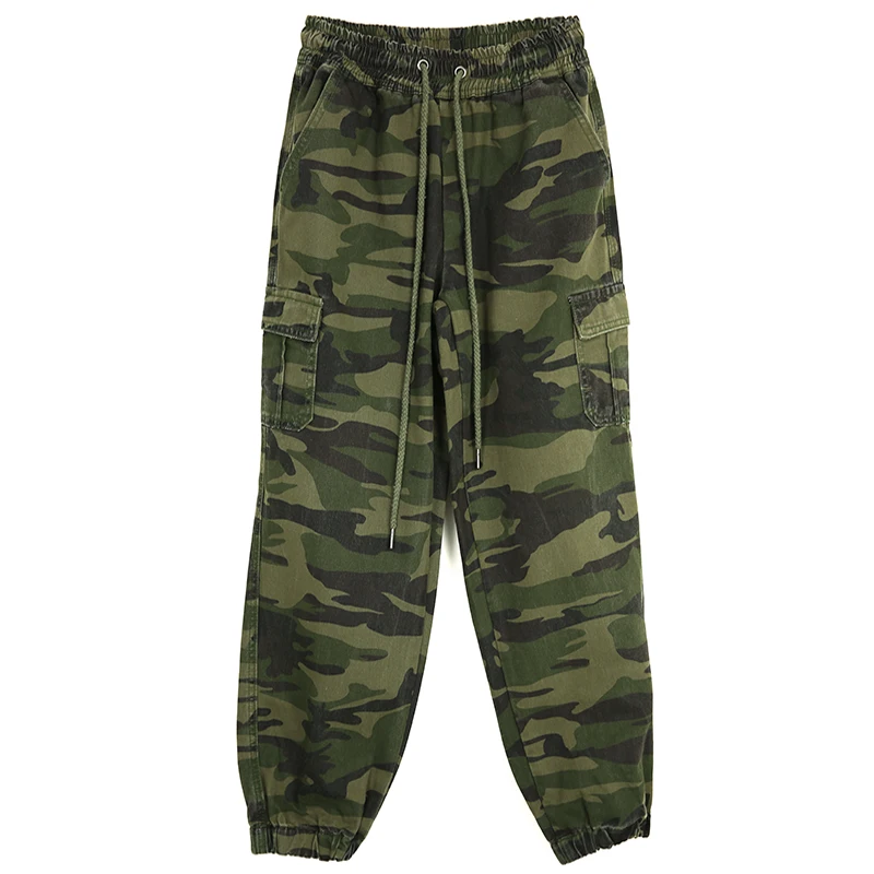 Камуфляжные штаны женские свободные весна и осень период джинсы ноги хип-хоп луч ноги брюки рабочие Гарун 9033 - Цвет: Camouflage green