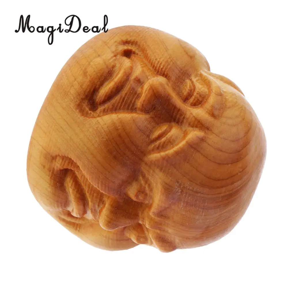 2pcs Buddha Head Statue Wooden Sculpture Figurine Mini Home Decor