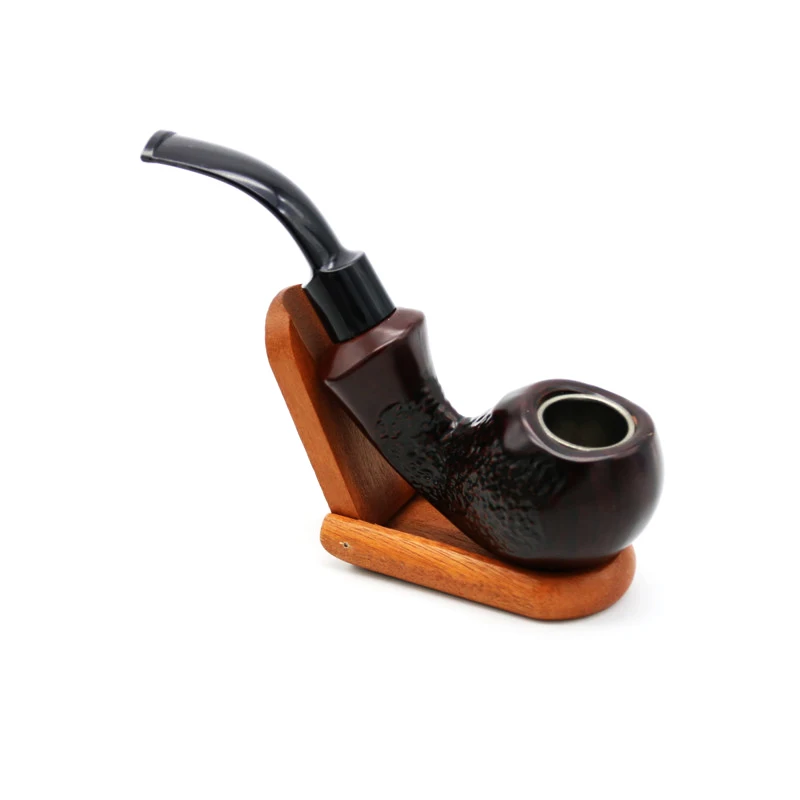 

1PC EKJ Handmade Flowers Carved Wooden Pipe Metal Inside Hole Include Gift Box and Stand Best Tobacco Herb Smoking Pipes