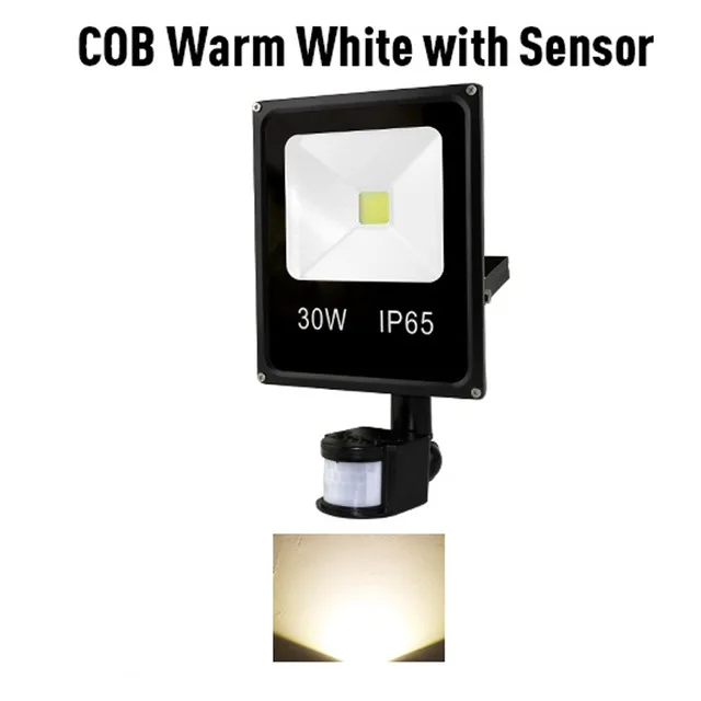 Светодиодный прожектор светильник мощностью 10 вт, 20 вт, 30 вт, 50 вт AC12V 220V COB движения Сенсор светодиодный прожектор светильник открытый светодиодный точечный светильник настенный светильник IP65 Водонепроницаемый - Испускаемый цвет: Warm with Sensor