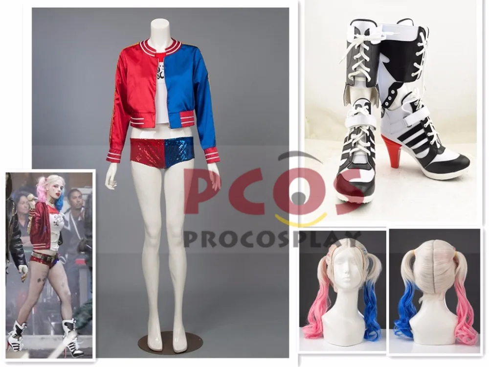 

Fashion Cosplay!! Suicide Squad Harley Quinn Cosplay Costume & Shoes & Wig Set