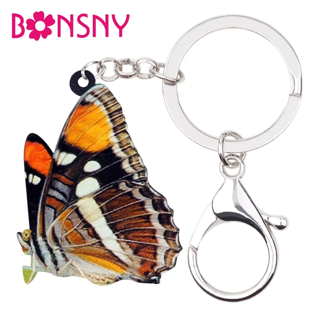 Bonsny Acrylic Tropic Floral Butterfly Key Chains Keychain Ring Animal Insect Jewelry For Women Girls Bag Purse Charms Accessory | Украшения