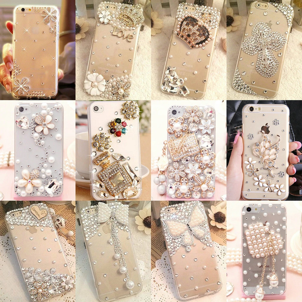 

phone case Bling Diamond for iPhone 6 7 plus For Samsung Note 5 S6 S7 edge S8 Plus Phone Clear Crystal Cover Crown Flower decora
