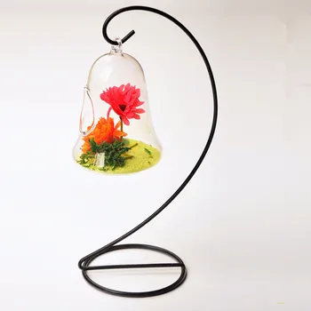 

Free Shipping Big Size Metal Stand Glass Bell with one open Glass Bell Vase Hanging Glass Bell Home Decorative Friend Gift