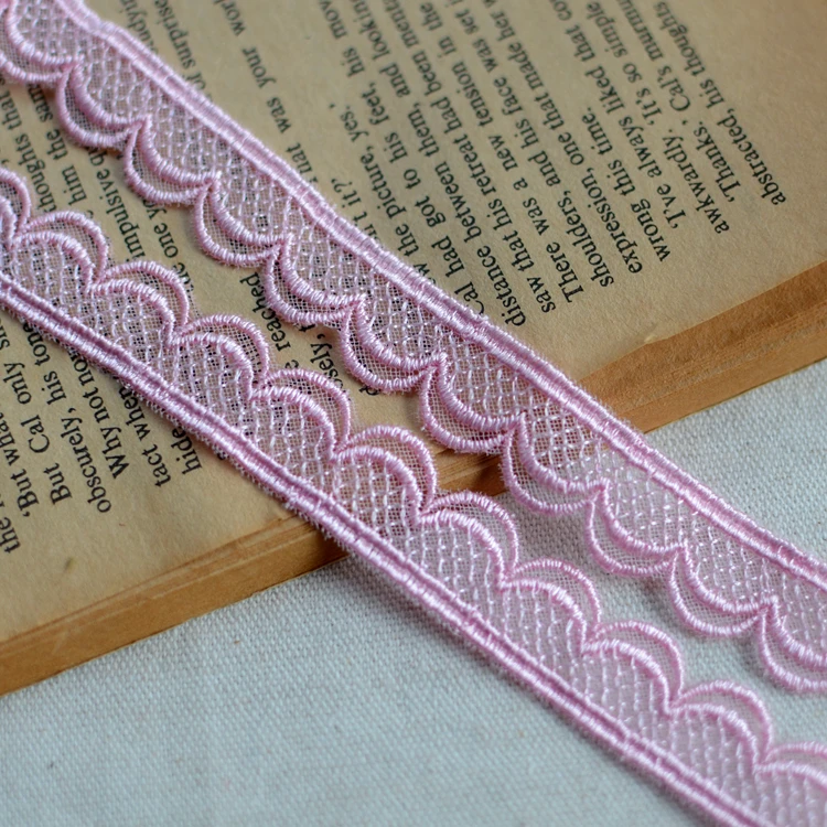 20 meter/lot 1.5cm 0.59" width pink scalloped fabric embroidery tapes