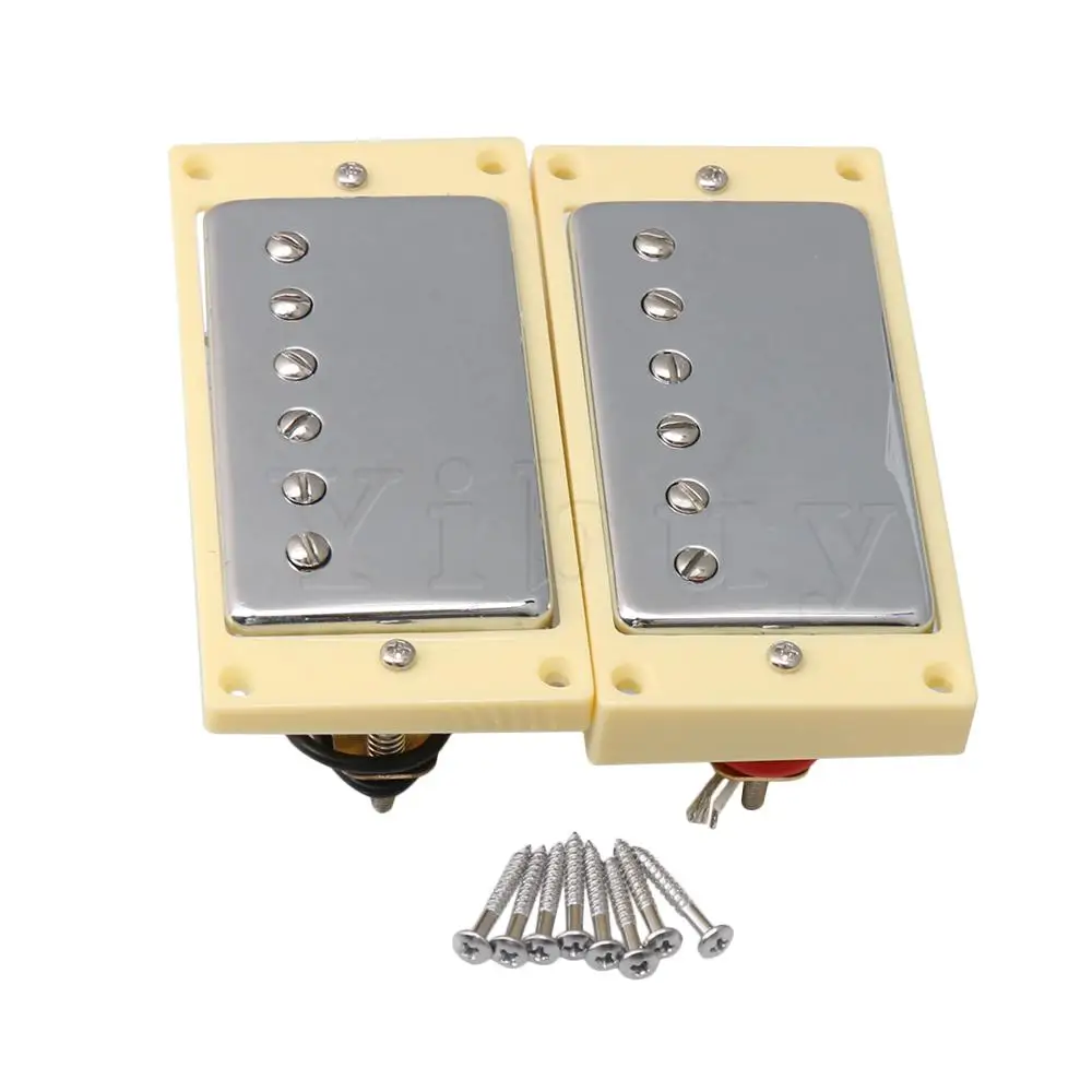 

Yibuy Double Coil Humbucker Pickups Set Chrome Cover For Electric Guitar