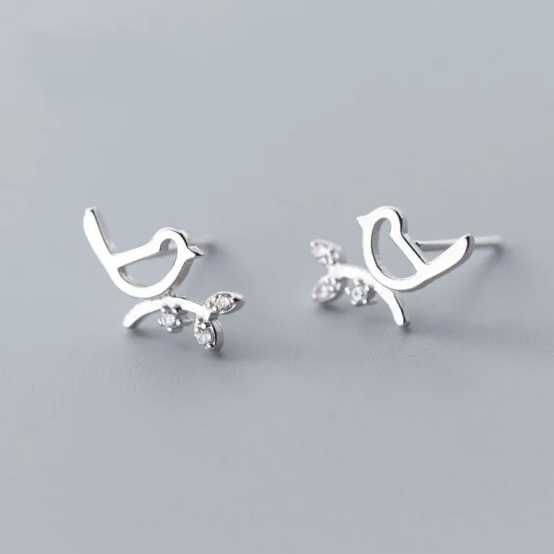

Beautiful Bird CZ Tree Branch 925 Sterling Silver Stud Earrings