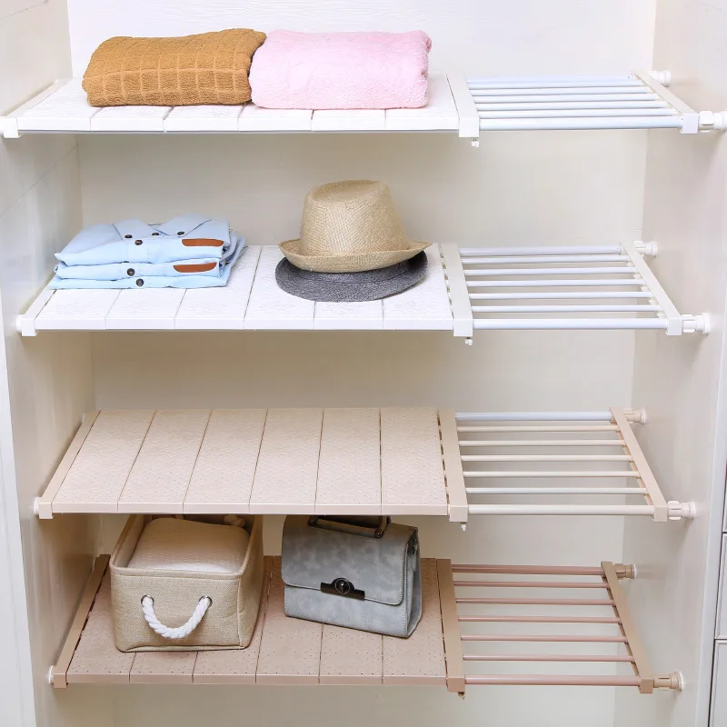 

Adjustable Wardrobe Closet Storage Rack Layered Partition Board Commodity Shelf Retractable Wardrobe Partition Storage Rack New