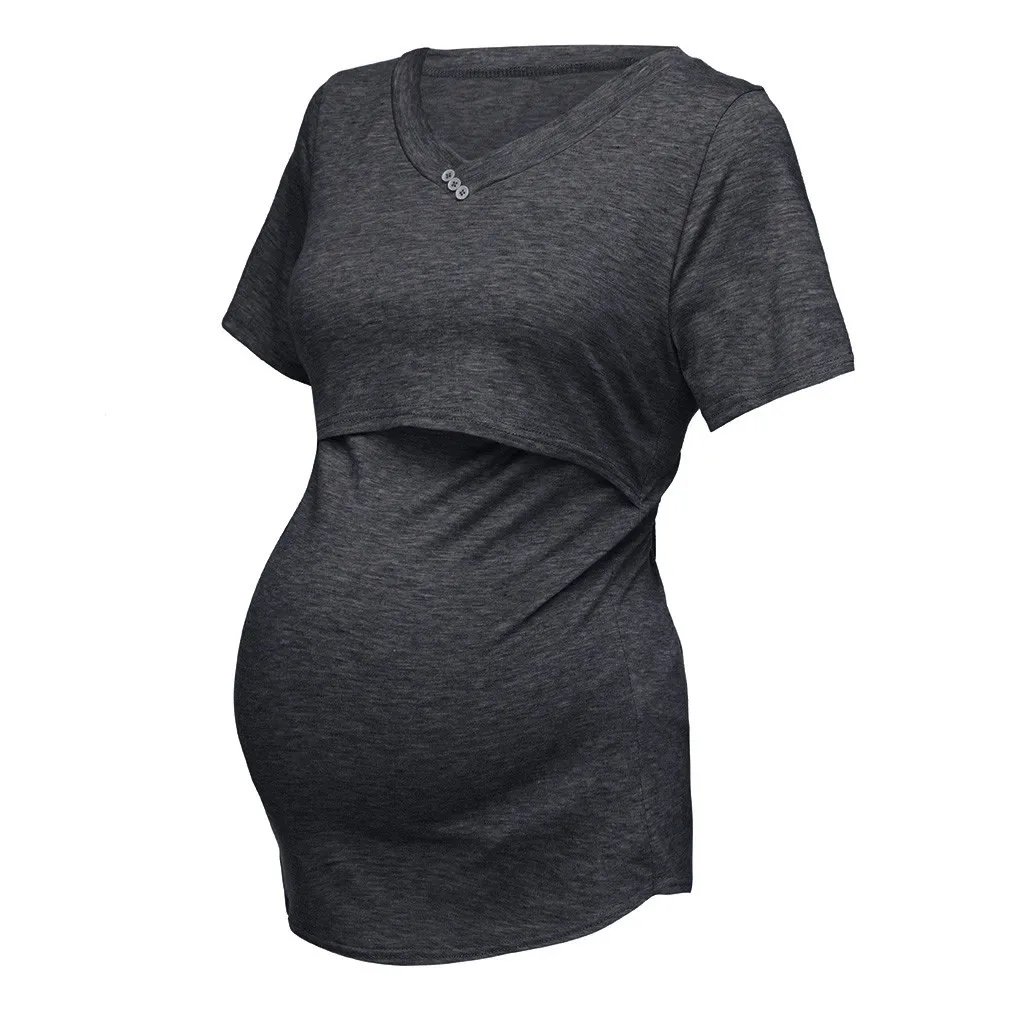 

Comfortable Maternity T-shirt Pregnant Women's Short Sleeve Pure Colour Tops Breastfeeding Nusring Maternity Clothes Summer 2019