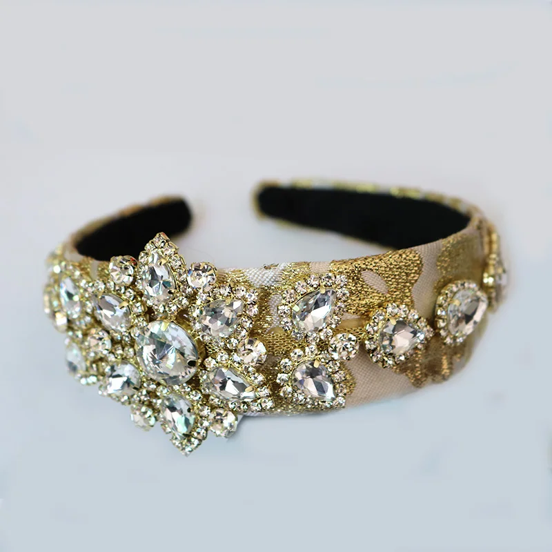 

New Star Show Fashion Vintage Handmade Rhinestone Flower Crown Baroque Queen Prom Wide Hairband Diadem Crystal Hair Jewelry Gift