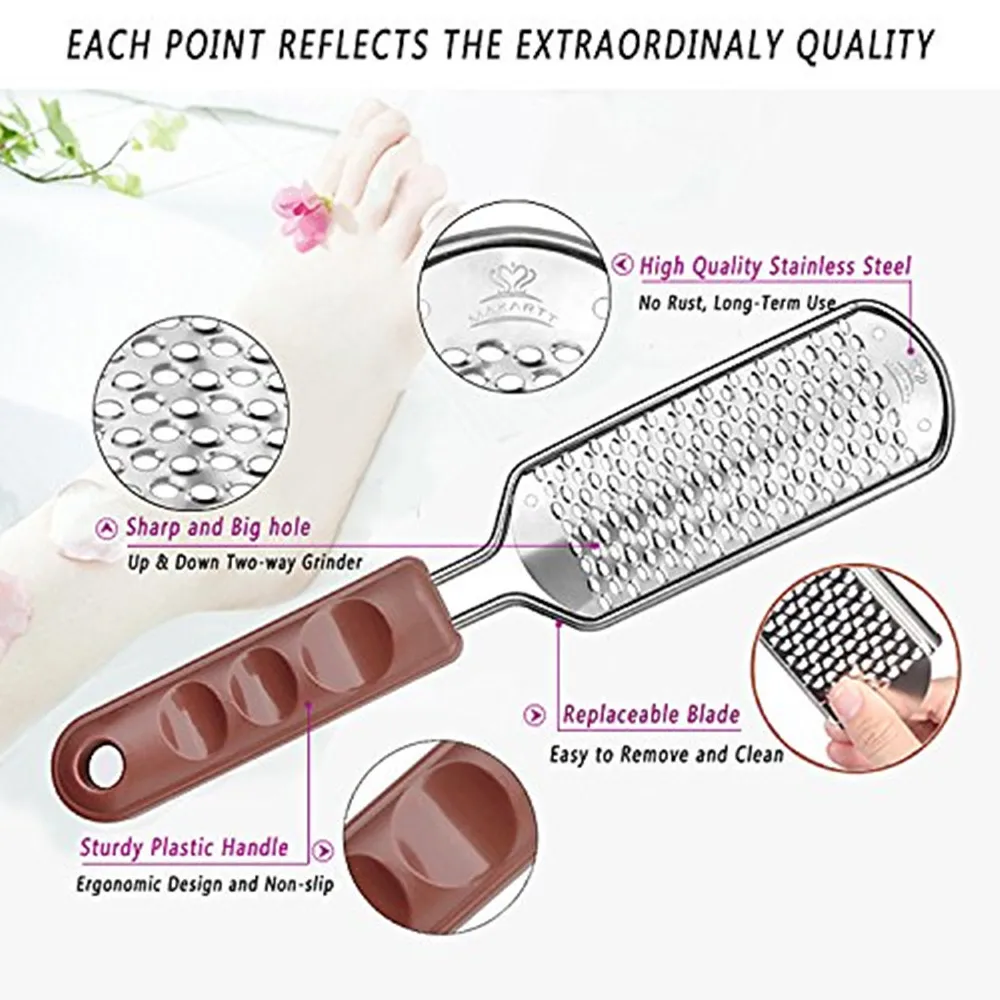 Grossa de Aço Cortador de Cutícula Removedor de Pedicure Lote Makartt Inoxidável Calo Lima pé Arquivo Lâmina Substituível Ferramenta M0884x 10 Pçs - 15 Instrumento cuidados c/ pés