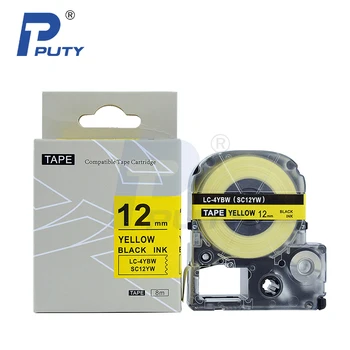 

2PK Compatible King Jim Tape Cartridge 12mm 1/2" 8M Black on Yellow Label Tape Cassette SC12YW for Printer Tepro Pro SR750 SR550