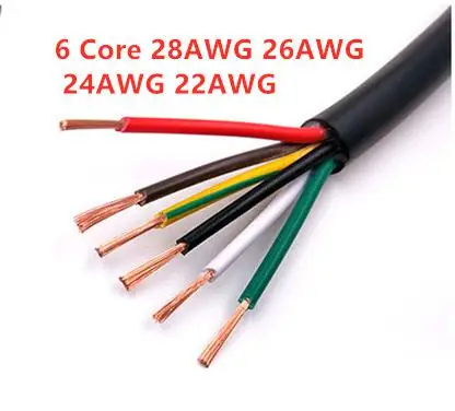 20 AWG 0.5MM2 РВВ 6/7/8 ядер Медный провод электрический кабель RVV черный мягкий изолированный провод - Цвет: 6 Core 5meter