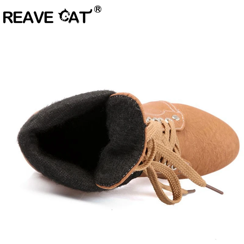 Женские ботильоны на высоком каблуке REAVE CAT черные кожаные полусапожки платформе