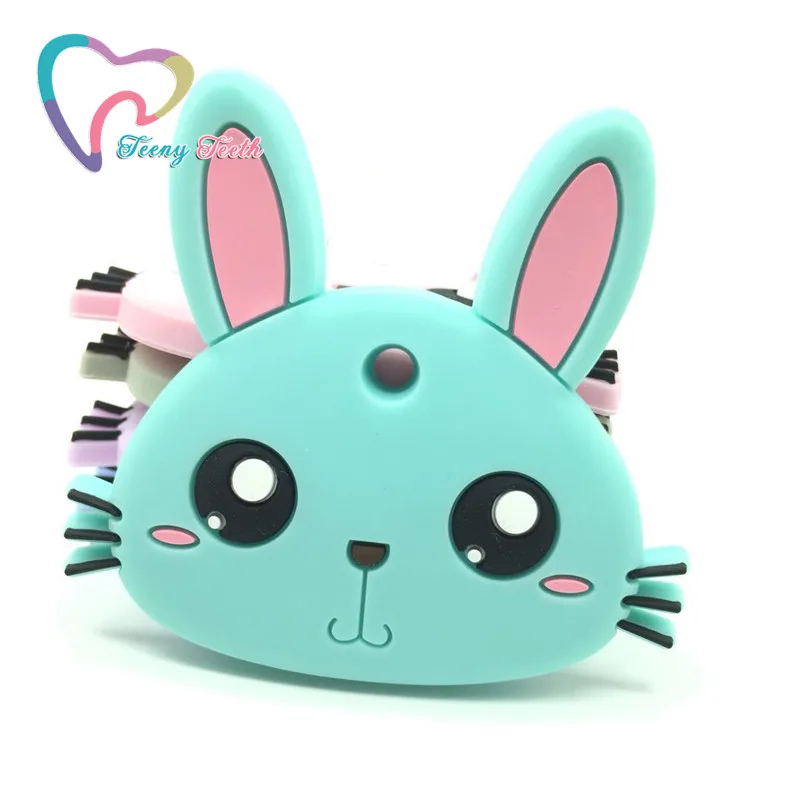 

Teeny Teeth 1 PC Mint Rabbit Silicone Teether Baby Teething Chewable Bunny Shape Necklace Pendant Soft Safe Baby Nursing Toys