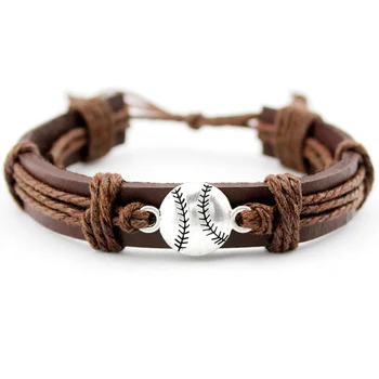 

500PCS-ship to China Baseball Softball Charm Leather Bracelets