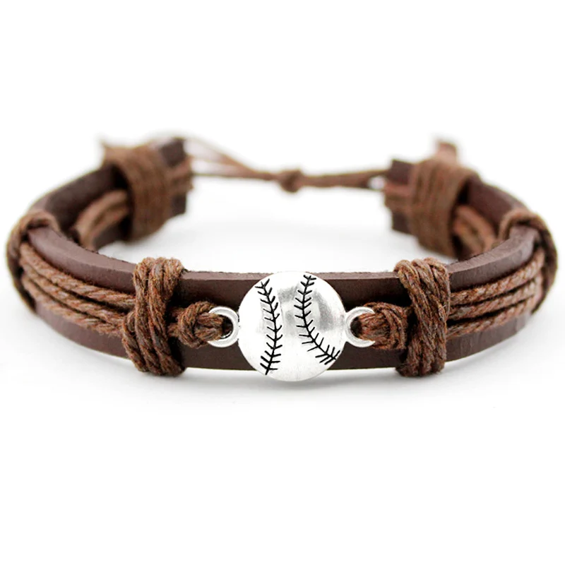 

Baseball Softball Soccer Football Volleyball Lacrosse Field Ice Hockey Player Gymnastics Sports Charm Leather Bracelets Jewelry