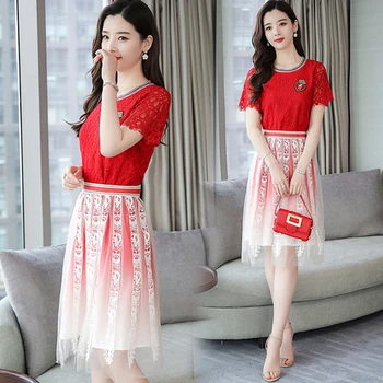 

2019 Summer Sexy Lace Chic Damen Zweiteiler Elegant High Waist Fashion Women Sets Clothes Brief Korean Two Piece Set