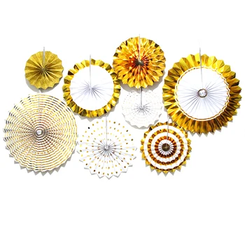 

8Pcs/Set Gold and Silver Creative Paper Flower Fan Handmade Striped Folding Fan,Baby Showers Wedding Birthday Party Decoration