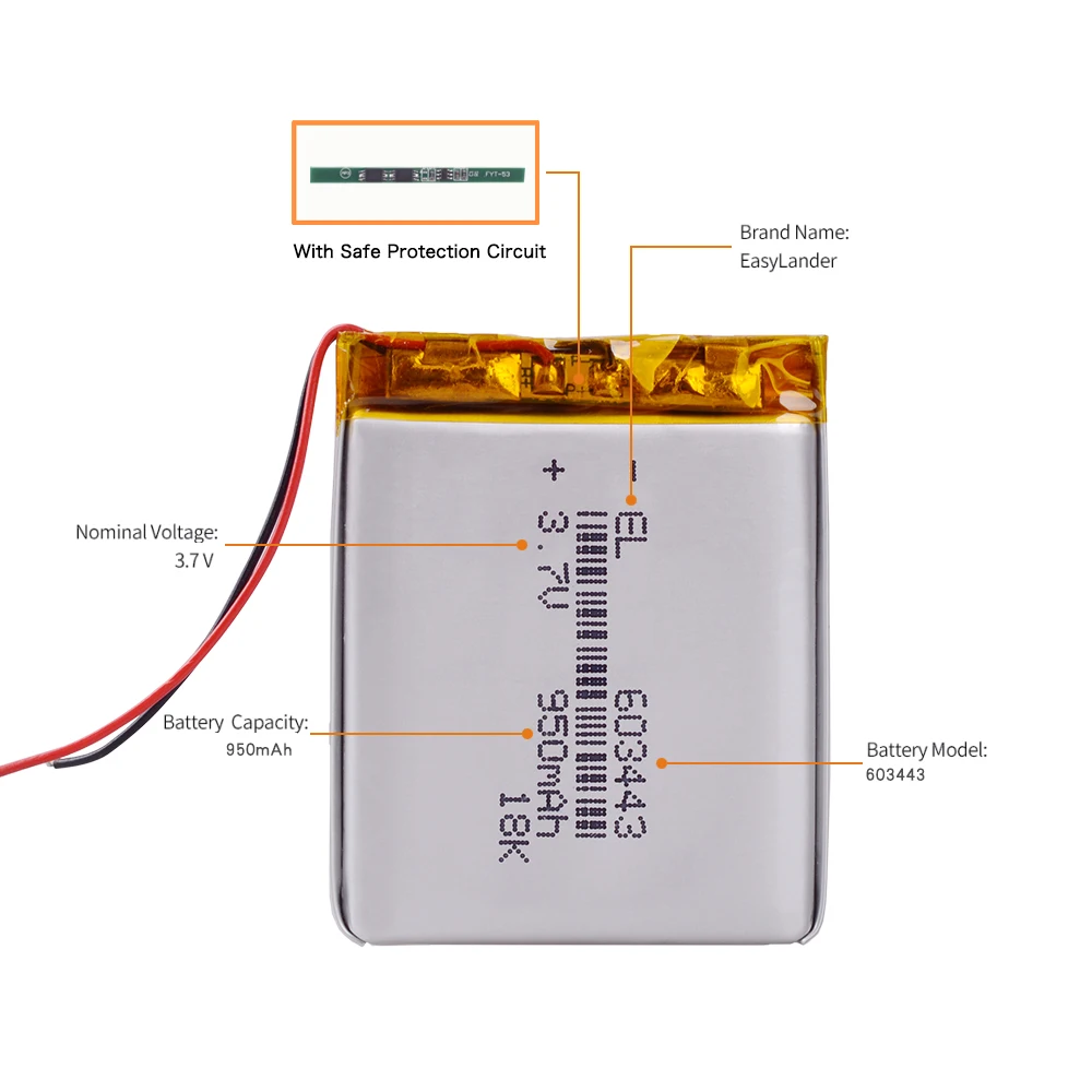 Venta al por mayor personalizado 102535 950mAh batería de litio de polímero reloj  localizador GPS juguete Bluetooth Digital 3.7V batería de litio ODM  recargable OEM cerca de mí - VBatteryPack