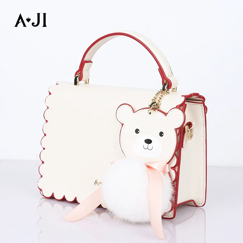 

AJI Women Bag Girls Fashion Handbag With Cute Bear Flap Shoulder Bag PU Leather Crossbody Messenger 2019 New Design A5336