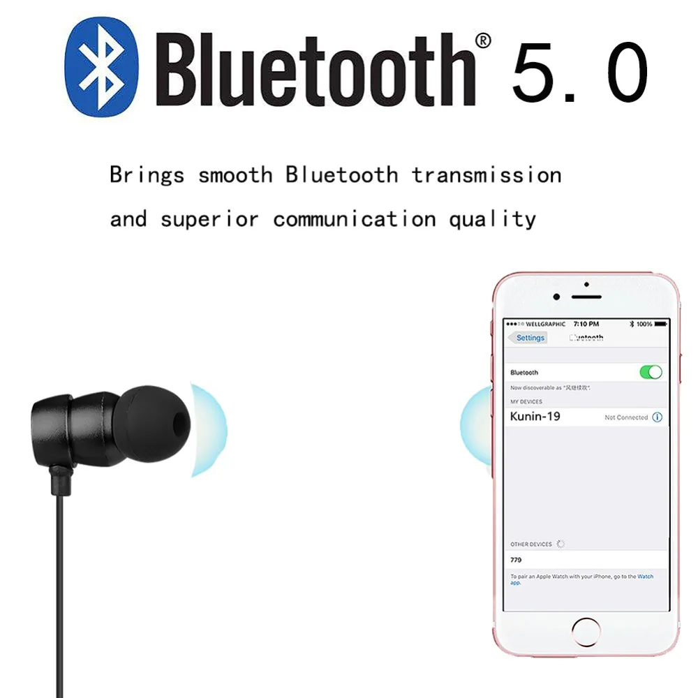 Bluetooth наушники 15Hr беспроводные V5.0 с шумоподавлением спортивные микрофоном для
