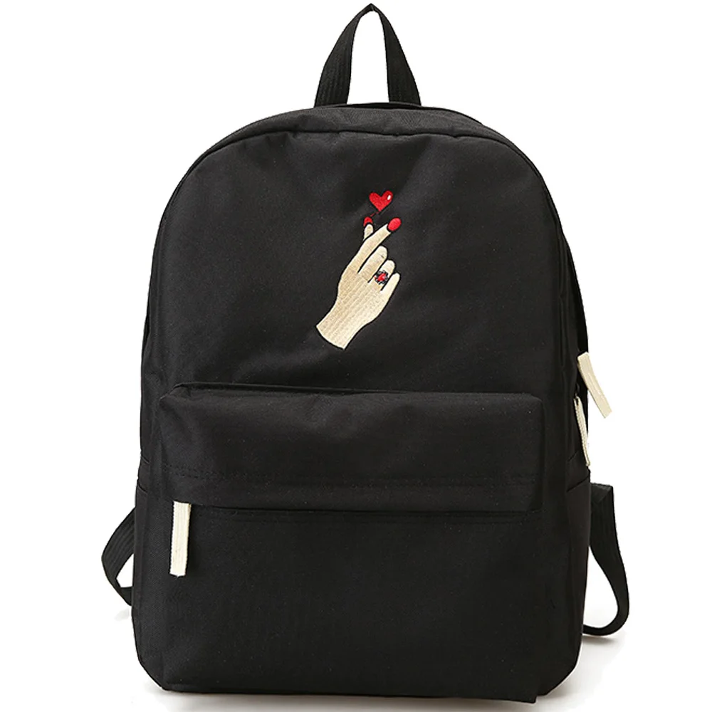 Menghuo Men Heart Canvas Backpack Women School Bag Backpack Rose Embroidery Backpacks for Teenagers Women's Travel Bags Mochilas