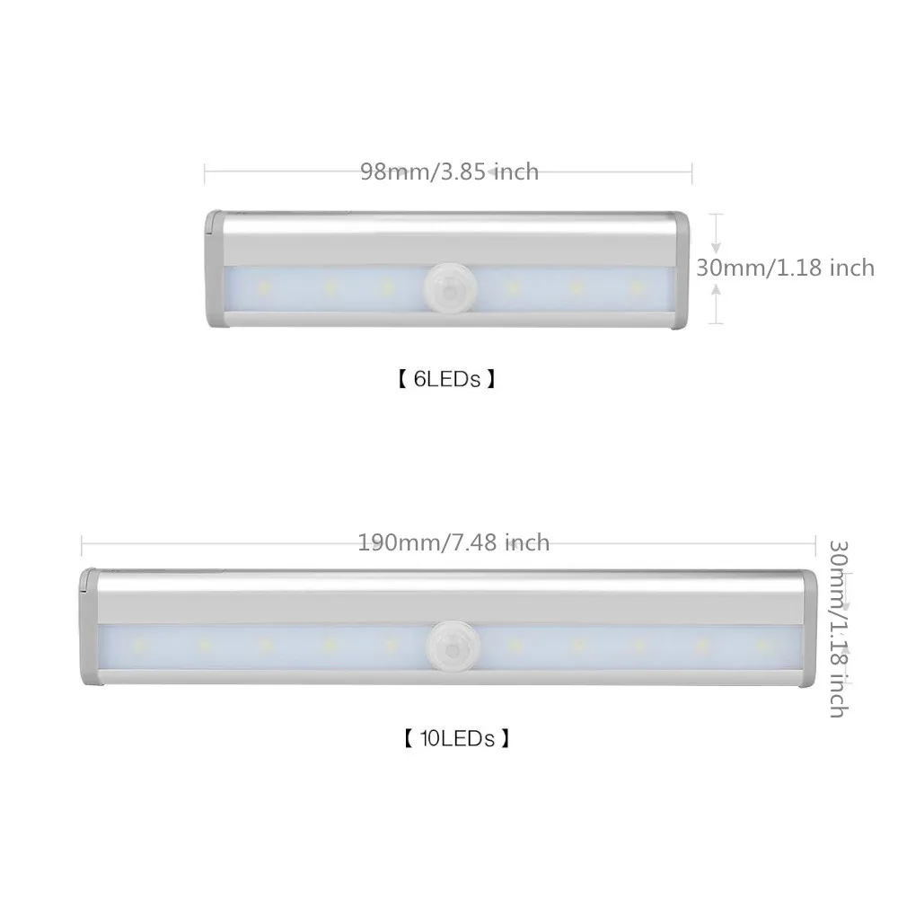 10 Светодиодный светильник с датчиком движения человеческого тела, ночной Светильник для шкафа, шкафа, ящика, багажника, прихожей, кухни, стиральной комнаты