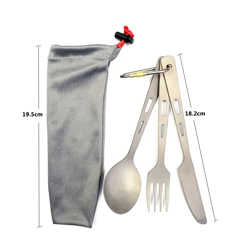 3-piezas al aire libre de titanio cubiertos de titanio cuchillo tenedor cuchara conjunto ultraligero de Metal fuerte cubiertos de Camping