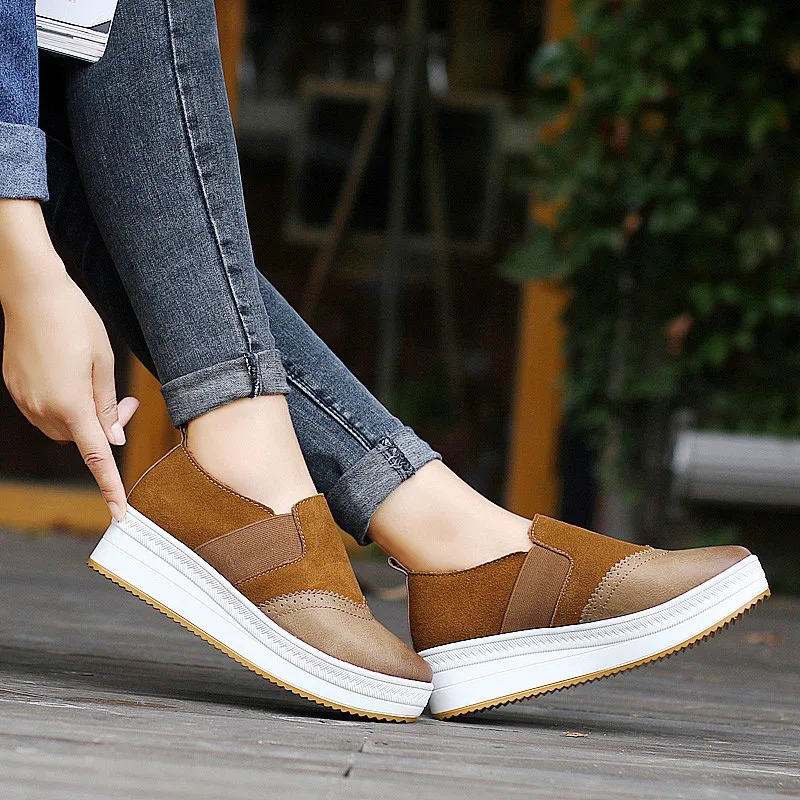 

ZOQI British Style Flat Platform Women Shoes Creepers Spring Autumn Round Toe Loafers Shoes Casual Women Brogue Ladies Shoes