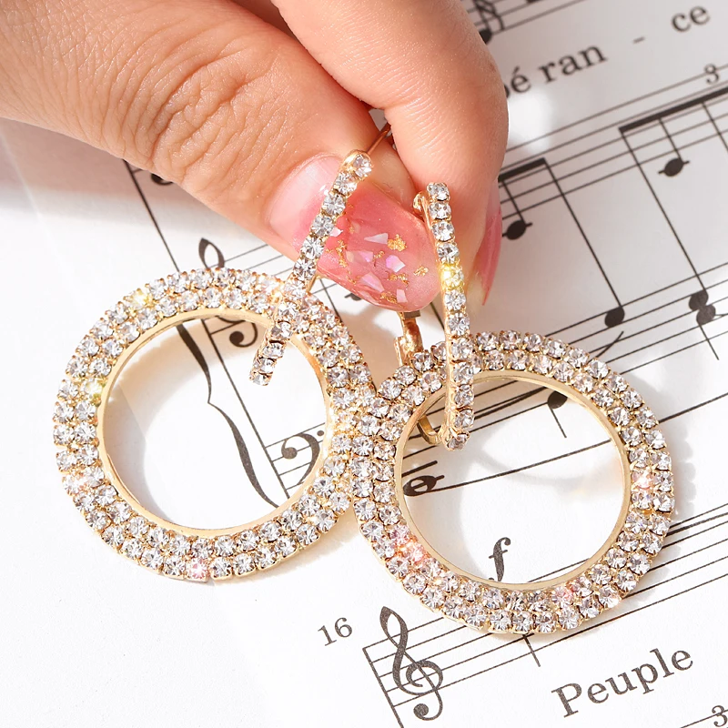 

ZOSHI Fashion Long Circle Drop Earrings Luxury Gold Silver Color Bling Rhinestone Earring for Women Party Jewelry Gift