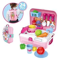 Sac à dos Portable en plastique pour enfants, jouets de maison, sac à dos en plastique, jouets de cuisine pour bébés, ensemble de médecin, 24 pièces, nouvelle collection 2022 