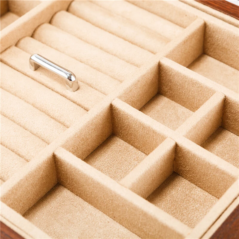 Высококачественная винтажная деревянная шкатулка для ювелирных изделий ожерелье кольцо браслет коробка для хранения ювелирных изделий двойной слой с замком желтый интерьер