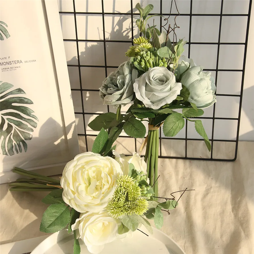 Fake Flowers Bouquet Decor 1PC Multicolor Phantom Rose Peony TOP Silk