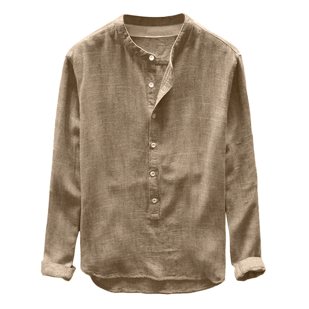 Модная мужская осенне-зимняя льняная и хлопковая блуза с длинным рукавом на пуговицах, повседневная Высококачественная винтажная рубашка, новое поступление