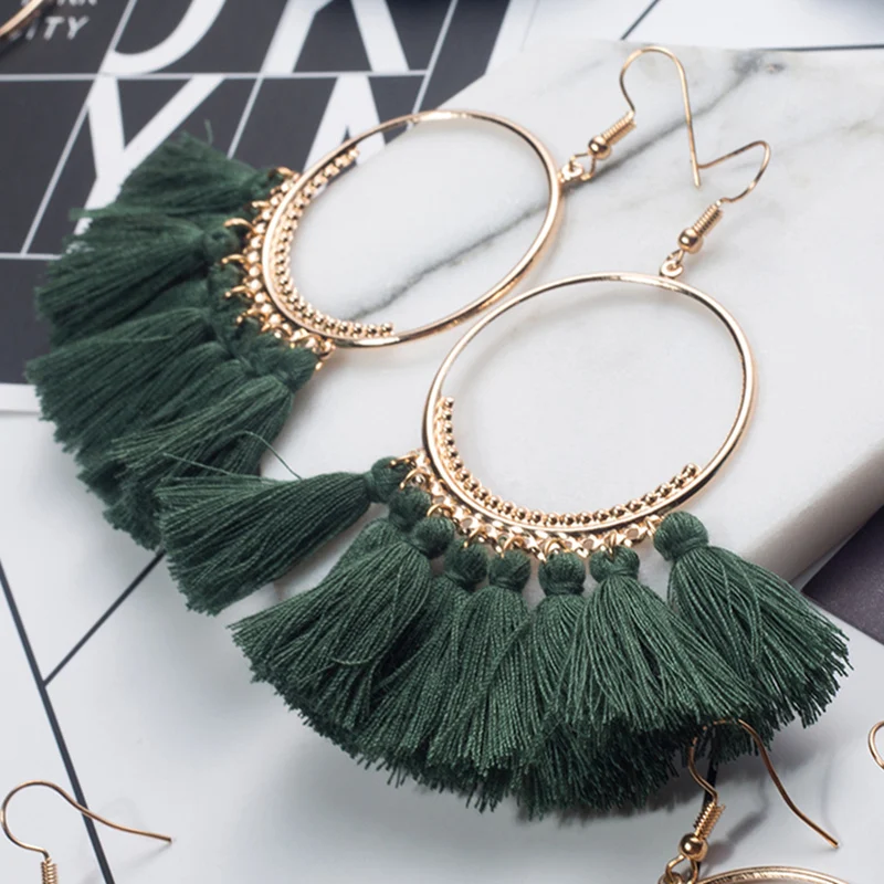 Boho Серьги Падения Для Женщин Серьги Кисточкой Большое Заявление Vintage Fringe Серьги Мотаться Красный Желтый Черный Зеленый Ювелирные Изделия