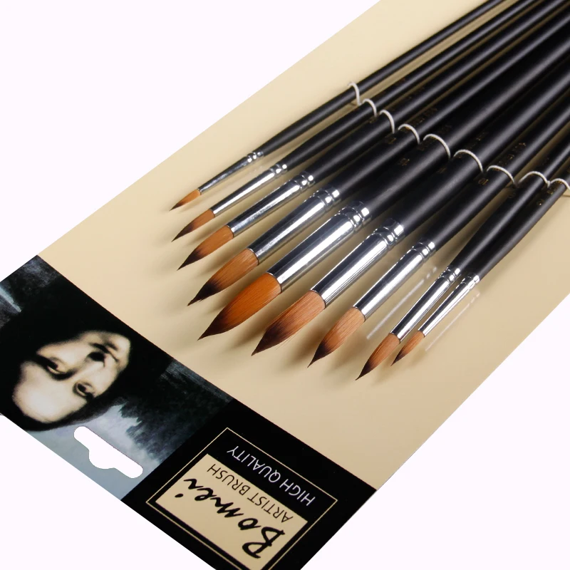 9pcs Artists Paint Brush Set Round Pointed Tip Nylon Hair Paint