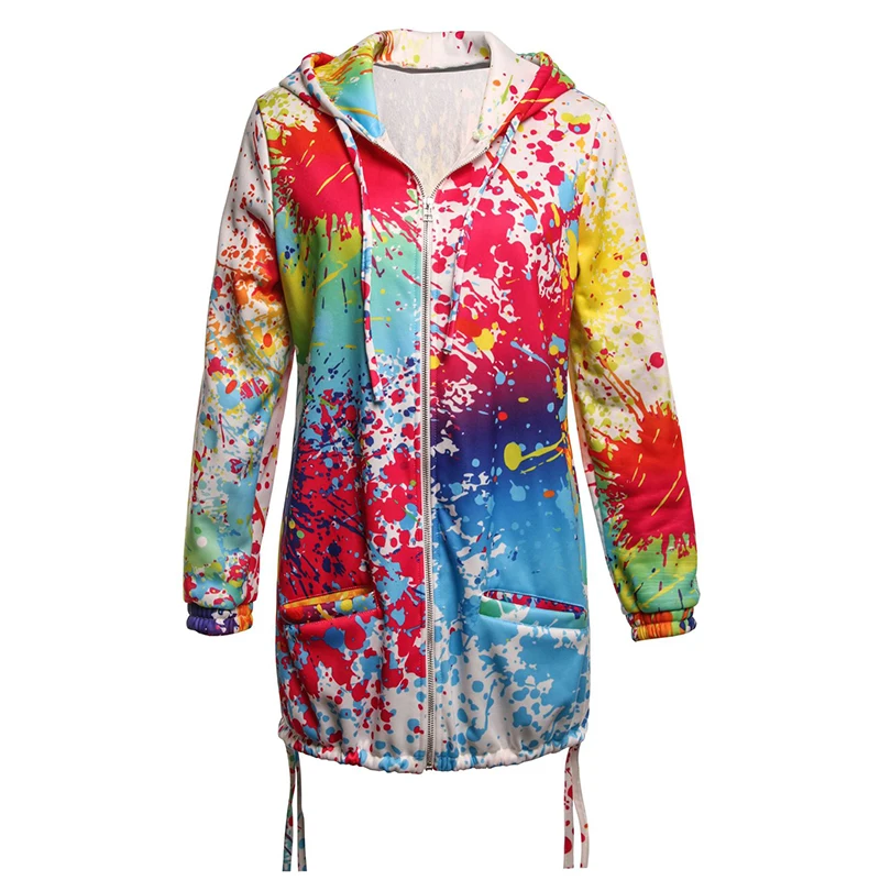 Women Autumn Winter Plus Size Printed Jacket Female Hooded Cashmere Cardigan Sweater Hoodies Coat Ladies Zipper Fashion Tops