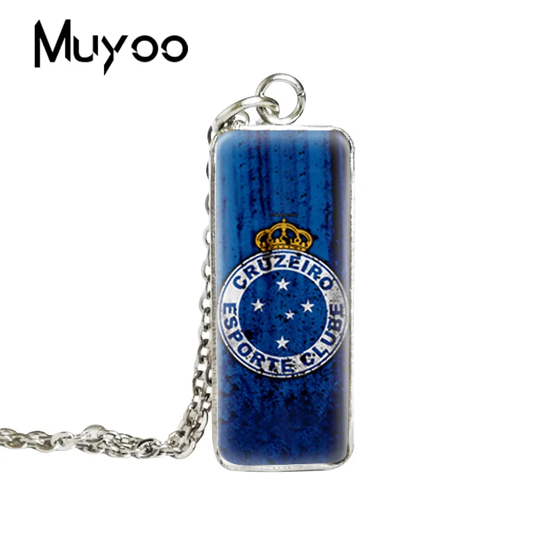 

2019 New Cruzeiro Esporte Clube Square Necklace Glass Dome Pendant Silver Handmade Jewelry