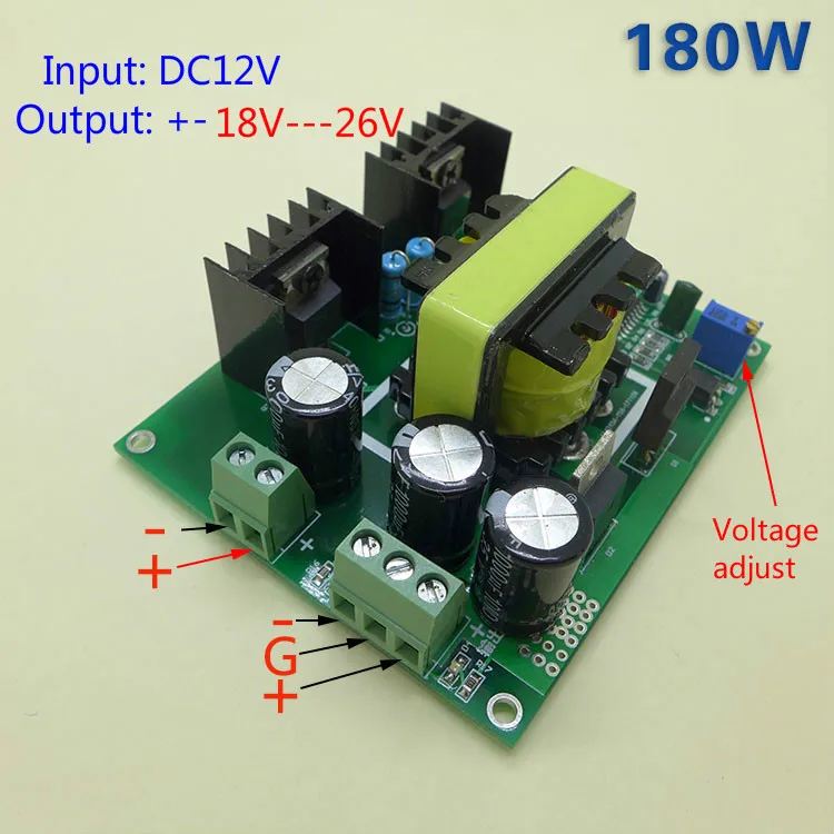 GHXAMP 180W Питание для усилителей Динамик DC12V до+-18 V 22V 24V 26V Выход Регулируемый повышающий автомобильный двойной Мощность доска 1 шт