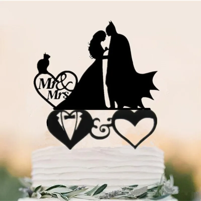 

New Design Acrylic /wooden Batman Cake Topper Batman and bride cake Topper for Cake Decorating Wedding Decoration Party Supplies