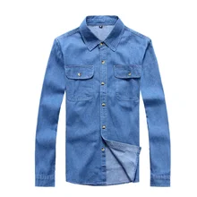 Новинка, модная короткая джинсовая рубашка, Мужская джинсовая куртка с длинным рукавом, Мужская одежда, размер lager, свободная Осенняя рубашка, мужские топы TA1349