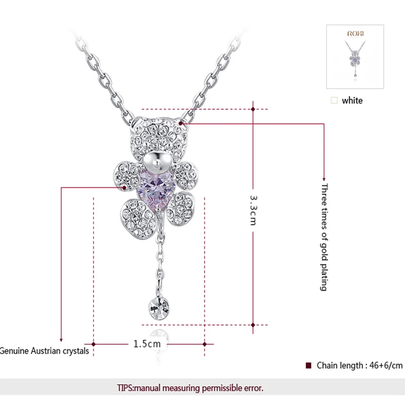 ROXI маленький медальон в виде медведя ожерелье с кристаллами в виде сердца розовое золото цвет модное колье ожерелье для женщин девочек ювелирные изделия
