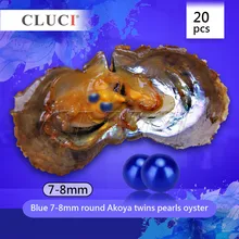 CLUCI, 20 шт 7-8 мм Королевский синий круглый акойя устрицы, близнецы жемчуг в каждом устрице, получить 40 морской жемчуг