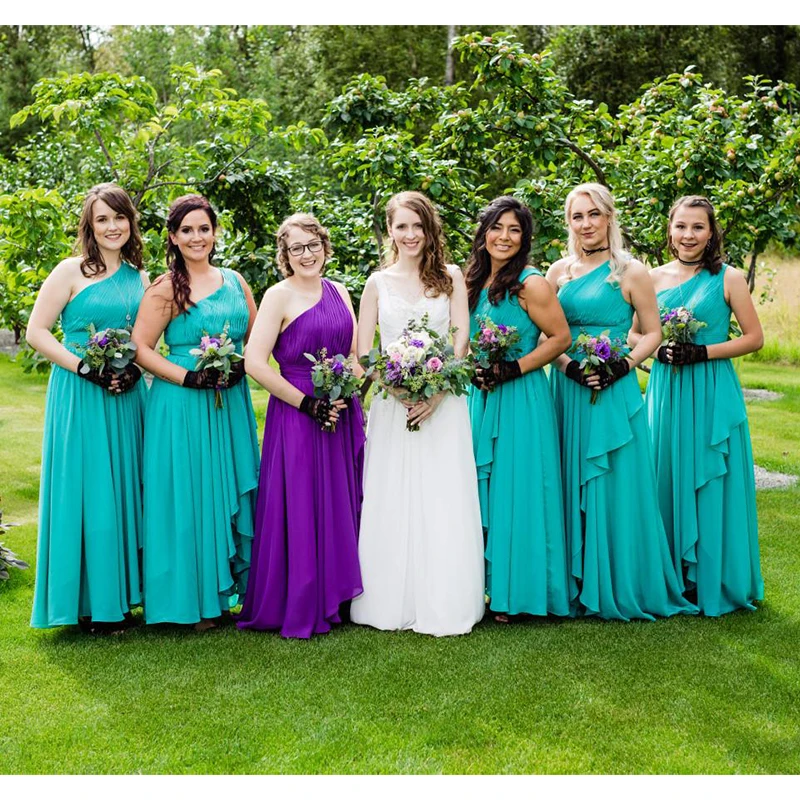 Chiffon Cheap Bridesmaid Dresses One Shoulder Floor Length Maid Of Honor Forest Wedding Party Wear Cheap Hot Sale