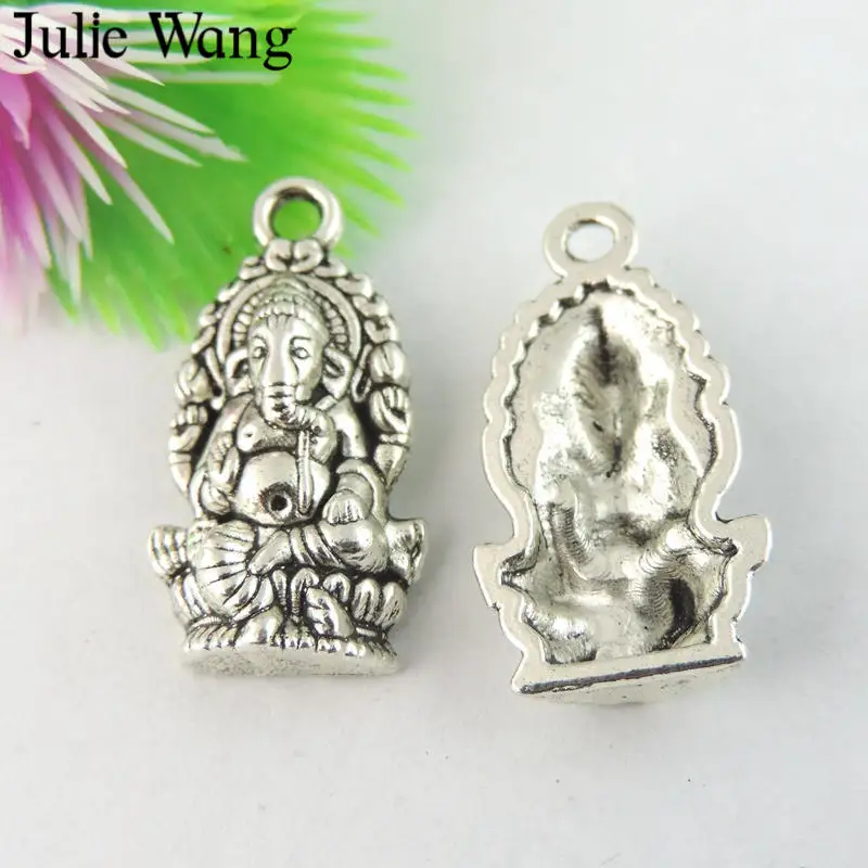 

Julie Wang 3-20PCS Ganesha Charms Alloy Antique Silver Buddha Elephant God Bracelet Pendant Handmade Jewelry Making Accessory