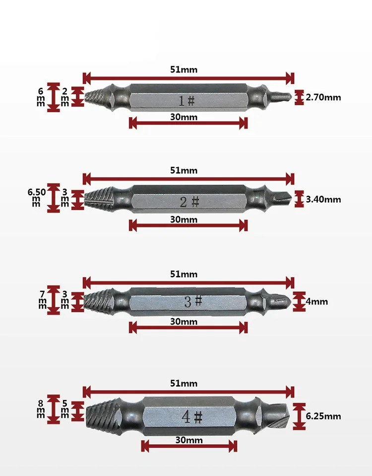 4 шт. столярные винт и болт направляющая для извлечения удаление сверла Сломанные Болты легко из двухстороннего болта шпильки винта экстракторы для удаления